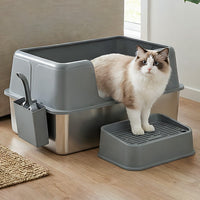 Stainless Steel Cat Litter Box Large Enclosed Removable Kitty Toilet