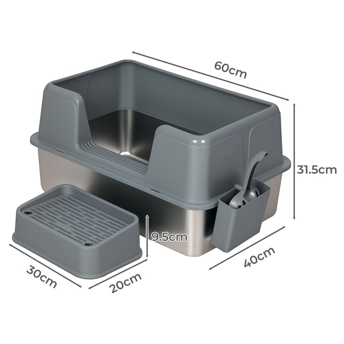 Stainless Steel Cat Litter Box Large Enclosed Removable Kitty Toilet