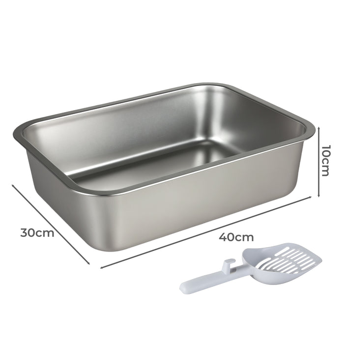Stainless Steel Cats Litter Box 10cm Height Small Animals Easy Entry Clean