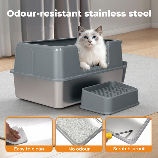 Stainless Steel Cat Litter Box Large Enclosed Removable Kitty Toilet
